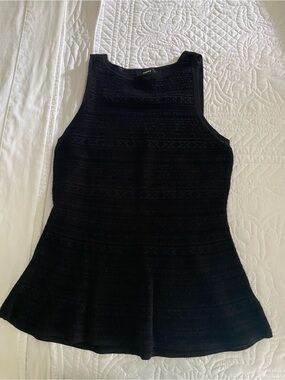 Theory Black Textured Peplum Tank Top